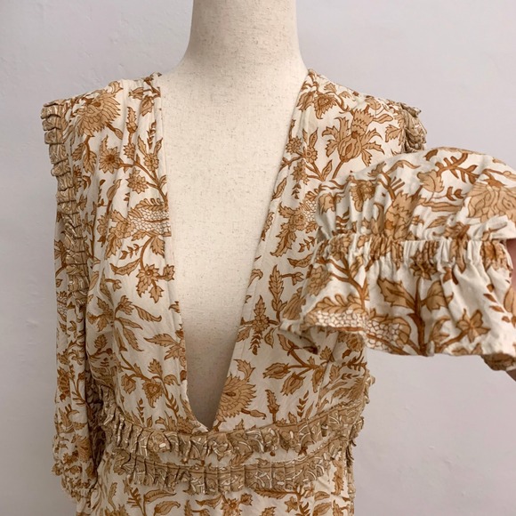 Cleobella Victoria Faux Wrap Floral Brown Dress Size XL - Picture 12 of 15
